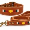 Collar y correa artesanales de cuero RF-60017-cuero Conjunto Collar y Correa para Perro en Cuero Artesanal – Diseño Ecuestre Bordado
