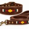 Collar y correa artesanales de cuero RF-60017-marron Conjunto Collar y Correa para Perro en Cuero Artesanal – Diseño Ecuestre Bordado