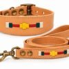 Collar y correa de cuero bordado RF-6017-natural Conjunto Collar y Correa para Perro en Cuero Artesanal – Diseño Ecuestre Bordado