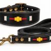 Collar y correa de cuero bordado RF-6017-negro Conjunto Collar y Correa para Perro en Cuero Artesanal – Diseño Ecuestre Bordado