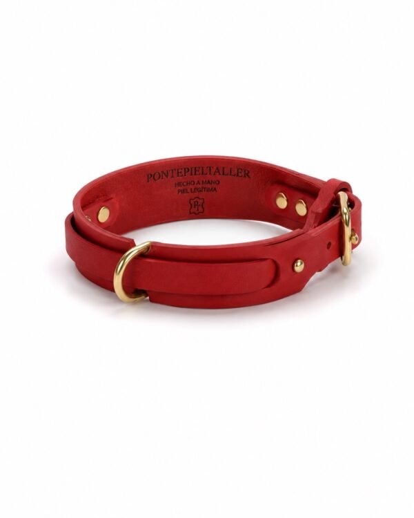 Collar de Cuero Artesanal para Perros con Doble Anilla y Hebilla Dorada | PontepielTaller
