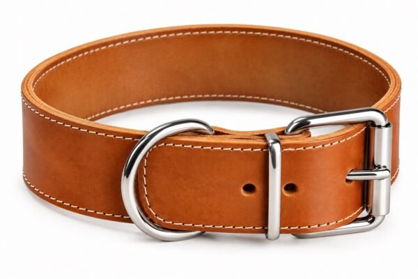 RF-6012-Collar de cuero con hebilla cromada Collar Ancho de Cuero para Perros Grandes 5 cm – Artesanal y Resistente