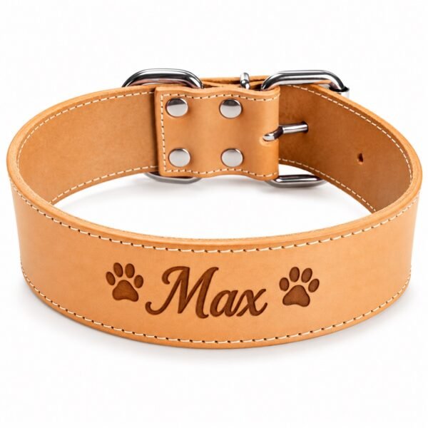 RF-6012-Collar de cuero grabado para perro Max Collar Ancho de Cuero para Perros Grandes 5 cm – Artesanal y Resistente