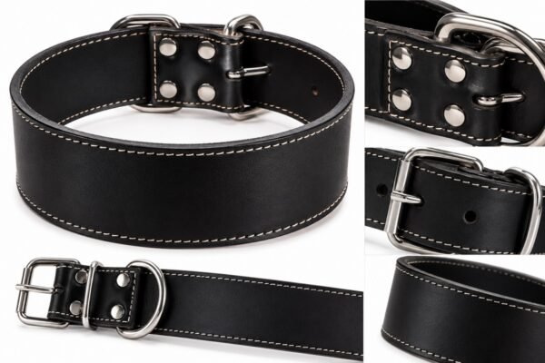 RF-6012-Collar de cuero negro_ detalles y herrajes Collar Ancho de Cuero para Perros Grandes 5 cm – Artesanal y Resistente