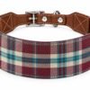 Collar Ancho para Perro en Cuero y Tela Tartán Roja – Artesanal PontepielTaller