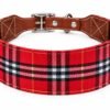 Collar Ancho para Perro en Cuero y Tela Tartán Roja – Artesanal PontepielTaller