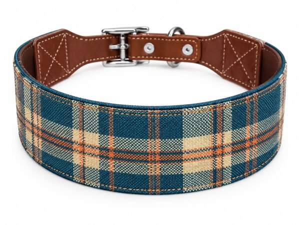 Collar Ancho para Perro en Cuero y Tela Tartán Roja – Artesanal PontepielTaller