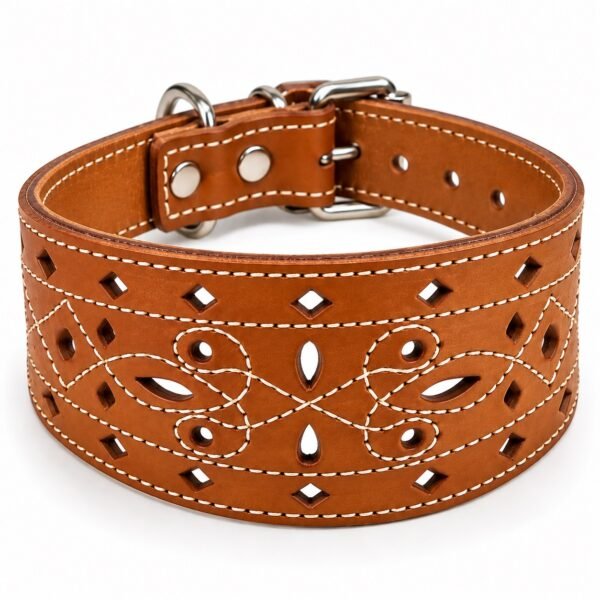 Collar Artesanal de Cuero para Galgo Picado – Modelo Alhambra