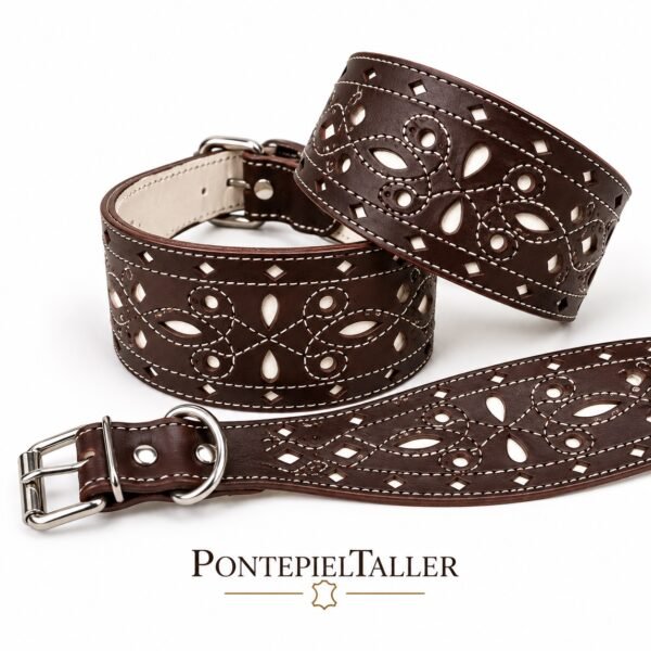 Collar Artesanal de Cuero para Galgo Picado – Modelo Alhambra