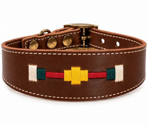 RF-6018-COLLAR-COSIDO ARGENTINO-MARRONL-1 Collar para Galgo de Cuero Artesanal Argentino – Herrajes Oro Viejo