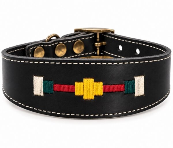 RF-6018-COLLAR-COSIDO ARGENTINO-NEGRO-1 Collar para Galgo de Cuero Artesanal Argentino – Herrajes Oro Viejo