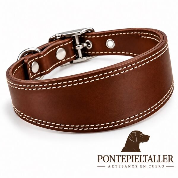 RF-6022-GALGO-LISO-FORRO-MARRON-1 Collar Galguero Ancho de Cuero Artesanal – Hecho a Mano en España