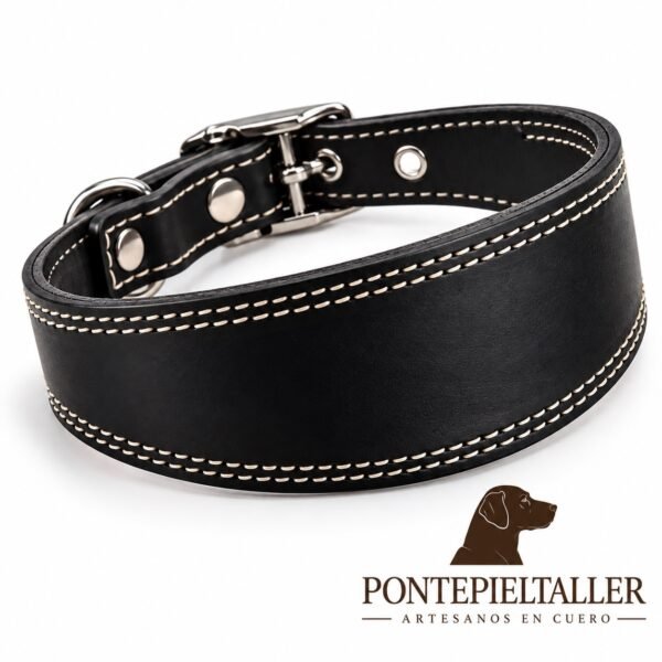 RF-6022-GALGO-LISO-FORRO-NEGRO-1 Collar Galguero Ancho de Cuero Artesanal – Hecho a Mano en España